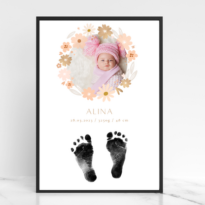 Babyposter - Blumen mit Foto