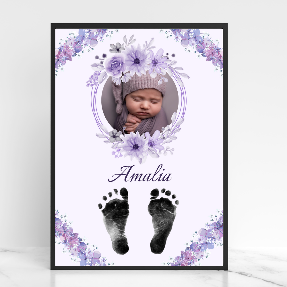 Babyposter - Violette Blumen mit Foto