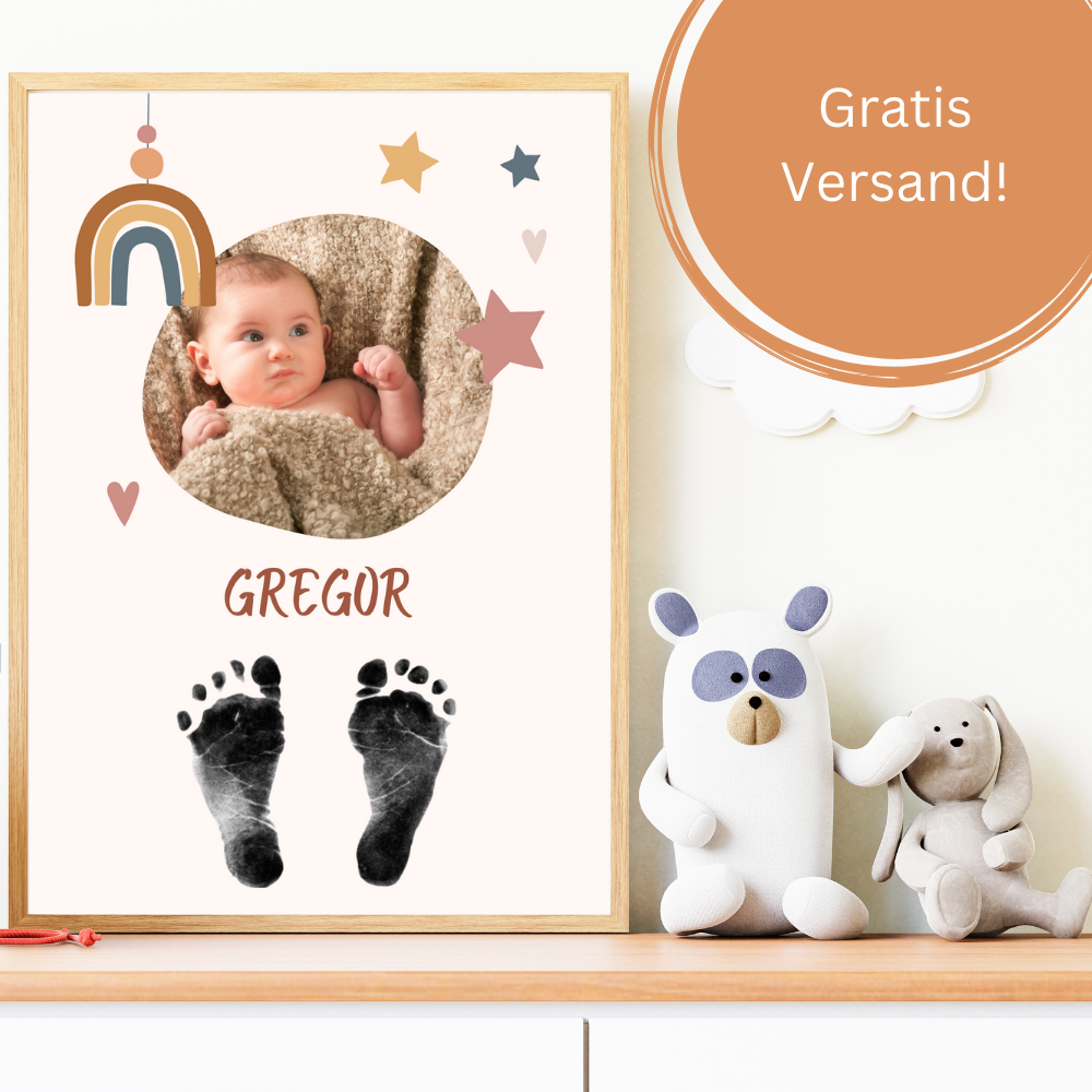 Babyposter - Regenbogen & Sterne mit Foto