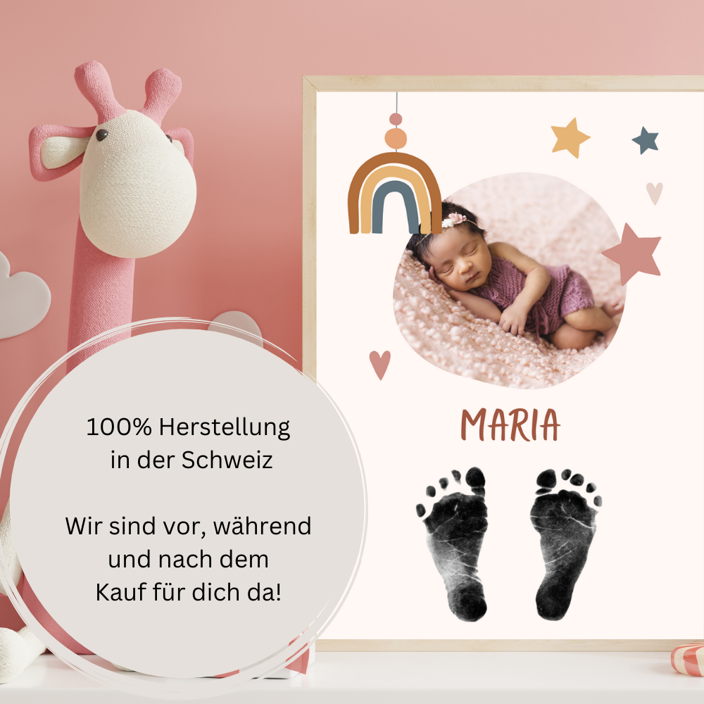 Babyposter - Regenbogen & Sterne mit Foto