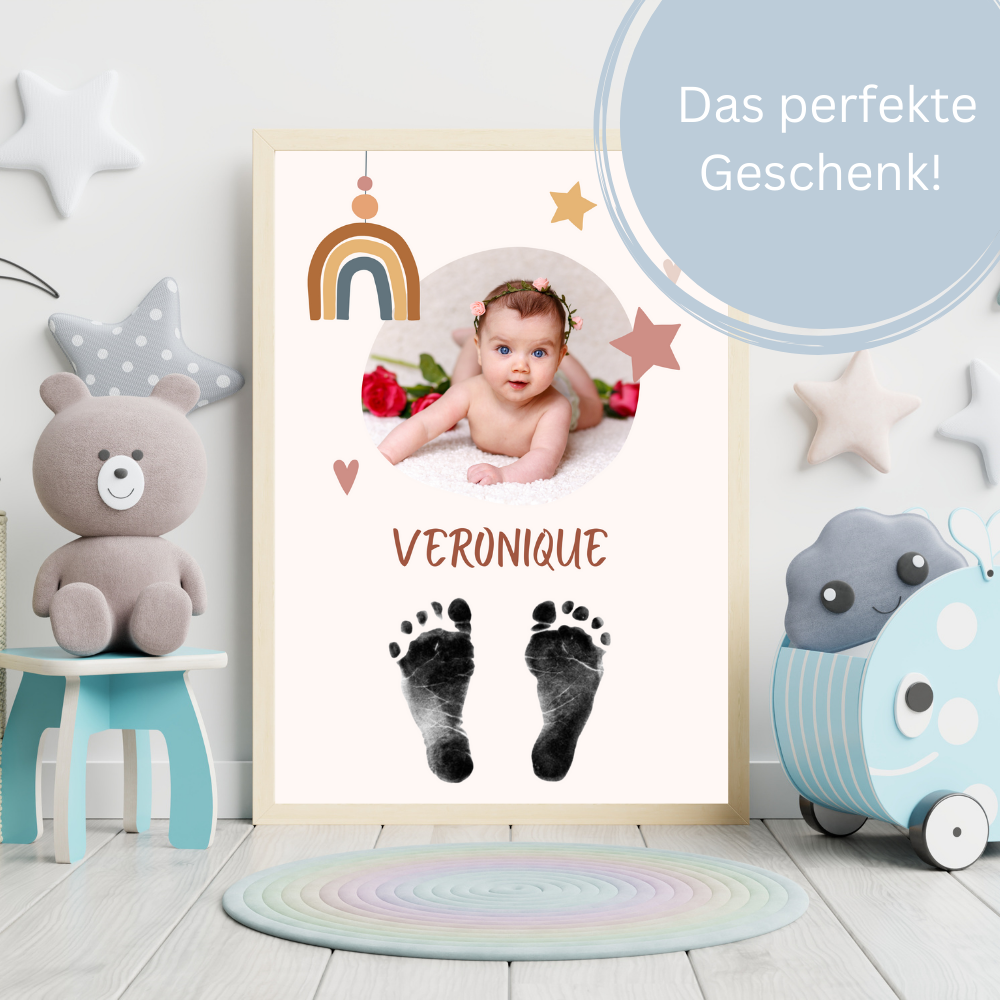 Babyposter - Regenbogen & Sterne mit Foto