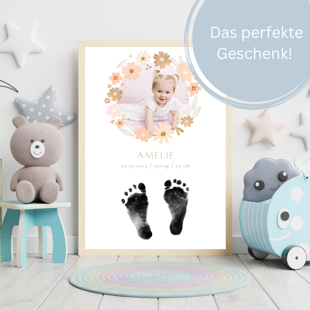 Babyposter - Blumen mit Foto