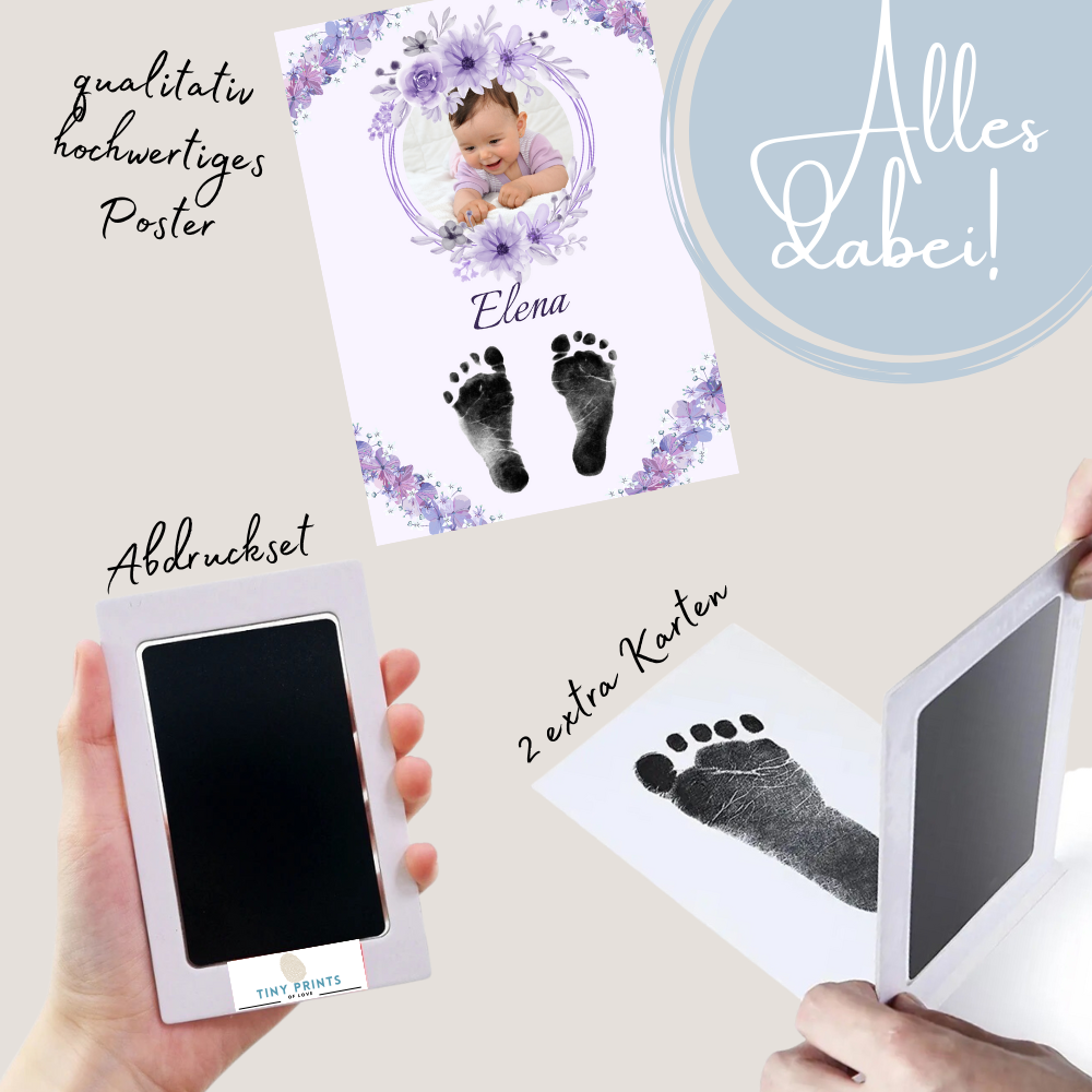 Babyposter - Violette Blumen mit Foto